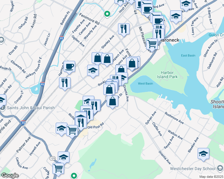 map of restaurants, bars, coffee shops, grocery stores, and more near 680 West Boston Post Road in Mamaroneck