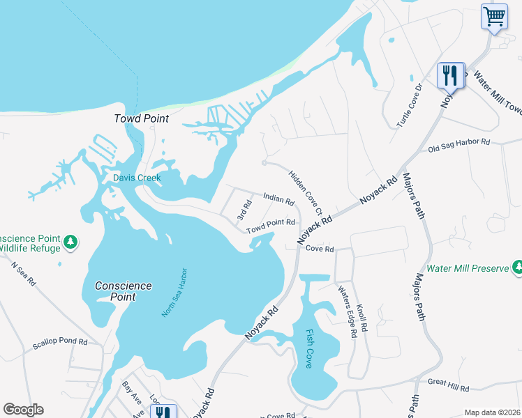 map of restaurants, bars, coffee shops, grocery stores, and more near 15 Cedarberry Lane in Southampton
