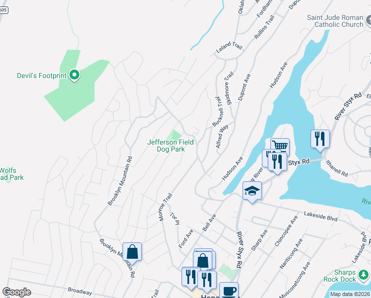 map of restaurants, bars, coffee shops, grocery stores, and more near 1 Lakeside Boulevard in Hopatcong