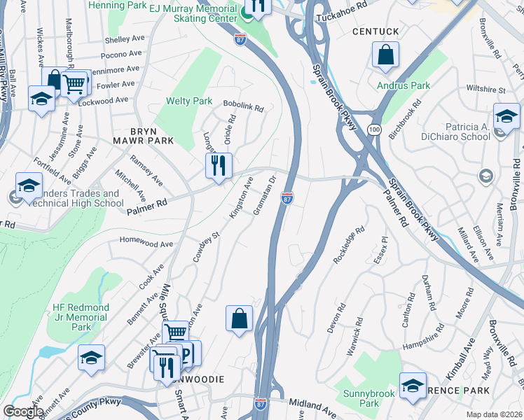 map of restaurants, bars, coffee shops, grocery stores, and more near 35 Gramatan Drive in Yonkers