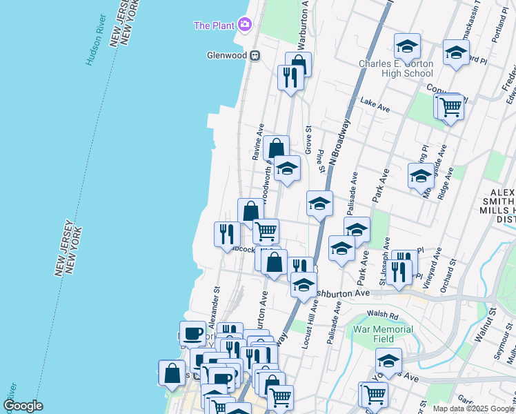 map of restaurants, bars, coffee shops, grocery stores, and more near 24 Ravine Avenue in Yonkers