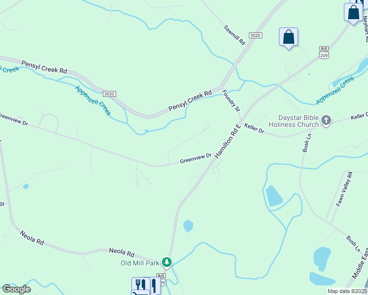 map of restaurants, bars, coffee shops, grocery stores, and more near 128 Sandhill Terrace in Stroudsburg