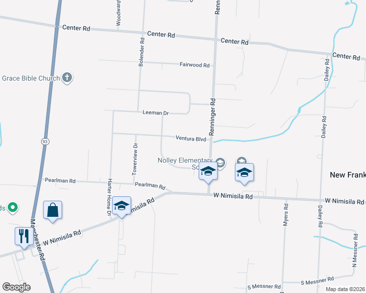 map of restaurants, bars, coffee shops, grocery stores, and more near 614 Ventura Blvd in Akron