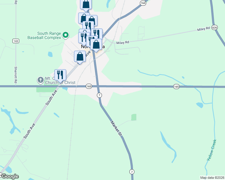 map of restaurants, bars, coffee shops, grocery stores, and more near 112 South Range in North Lima