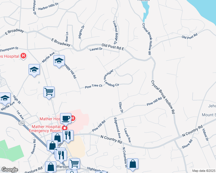 map of restaurants, bars, coffee shops, grocery stores, and more near 26 Jefferson Landing Circle in Port Jefferson