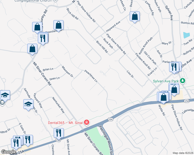 map of restaurants, bars, coffee shops, grocery stores, and more near 4 Orchard Court in Mount Sinai