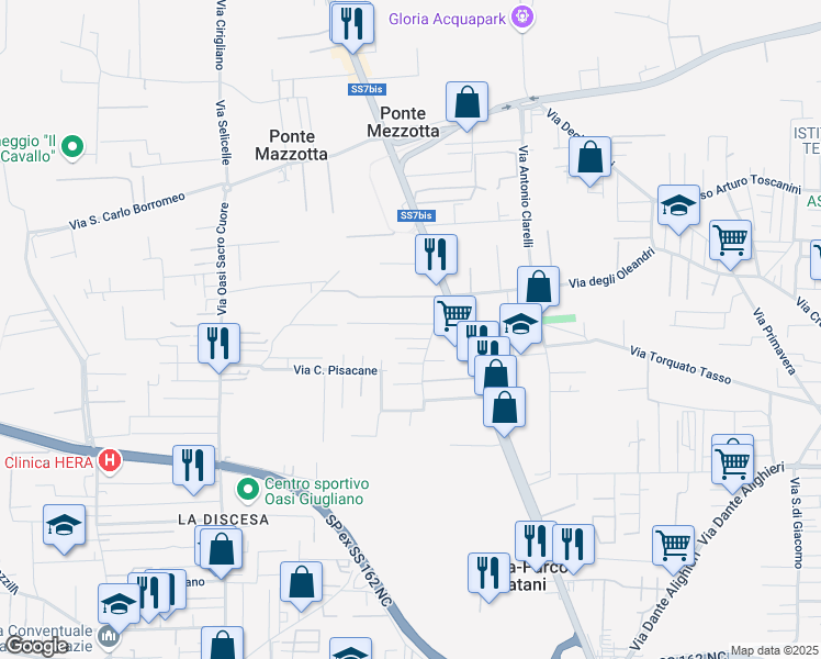 map of restaurants, bars, coffee shops, grocery stores, and more near Strada Statale 7 bis in Naples