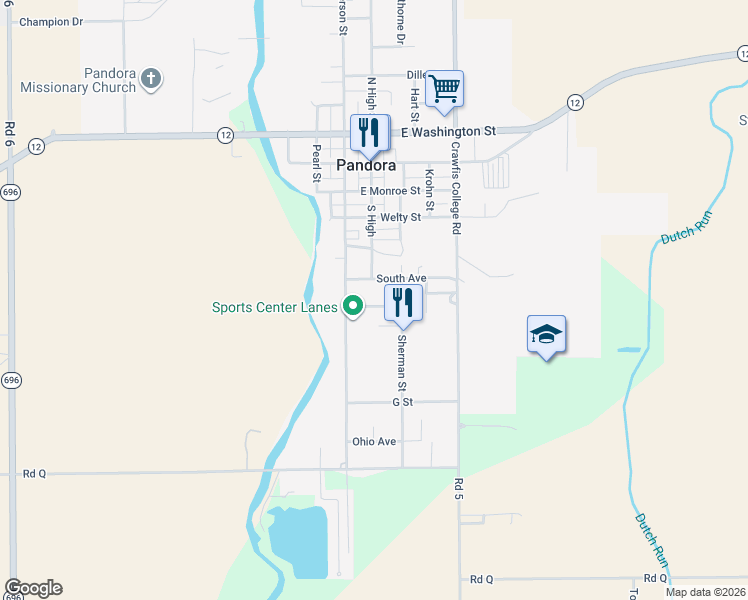 map of restaurants, bars, coffee shops, grocery stores, and more near 108 South Avenue in Pandora