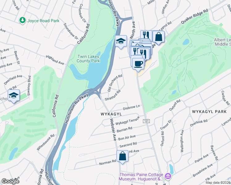 map of restaurants, bars, coffee shops, grocery stores, and more near 15 Edna Place in New Rochelle