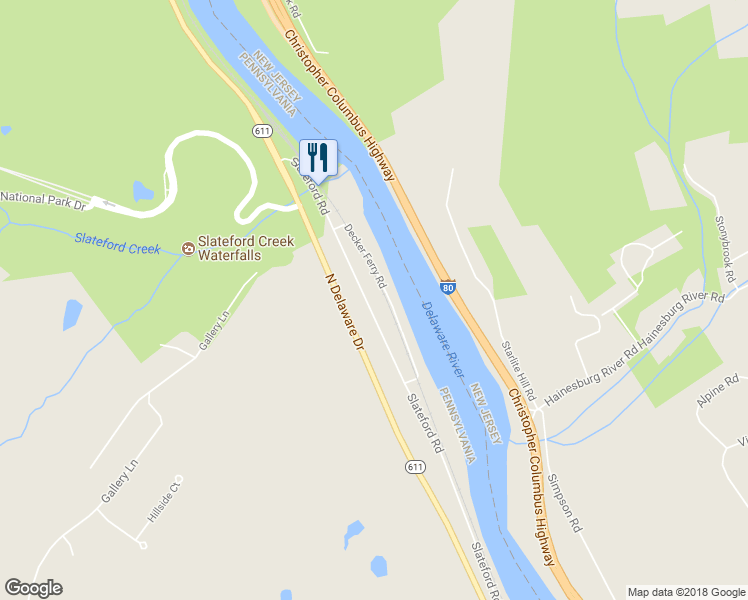 map of restaurants, bars, coffee shops, grocery stores, and more near 505 Slateford Road in Mount Bethel