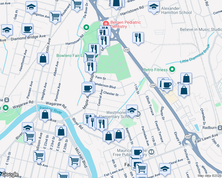 map of restaurants, bars, coffee shops, grocery stores, and more near 8-26 Henderson Boulevard in Fair Lawn