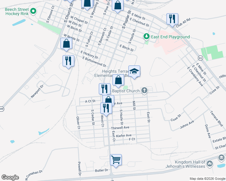 map of restaurants, bars, coffee shops, grocery stores, and more near 325 Samuels Ave in Hazleton