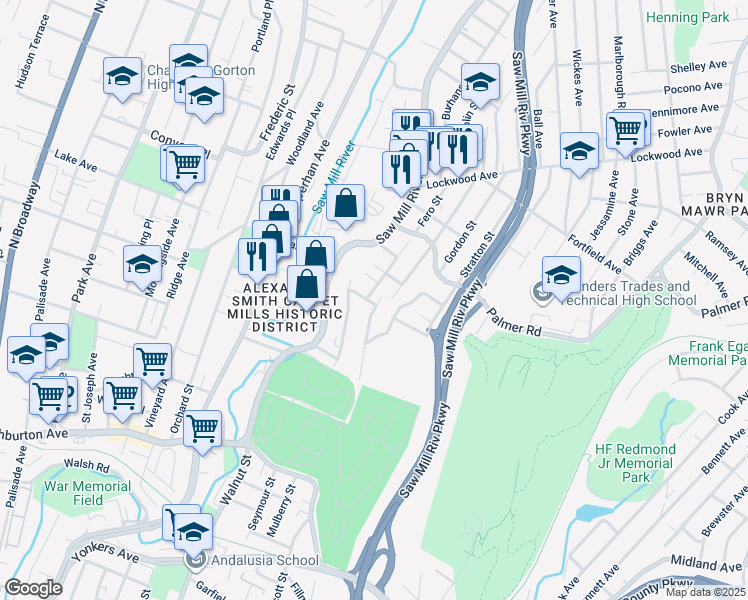 map of restaurants, bars, coffee shops, grocery stores, and more near 5 Lennon Avenue in Yonkers
