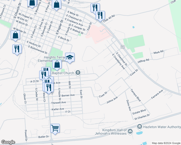 map of restaurants, bars, coffee shops, grocery stores, and more near 705 Samuels Avenue in Hazleton