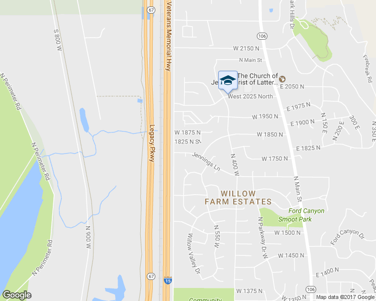 map of restaurants, bars, coffee shops, grocery stores, and more near 706 West 1700 North in Centerville
