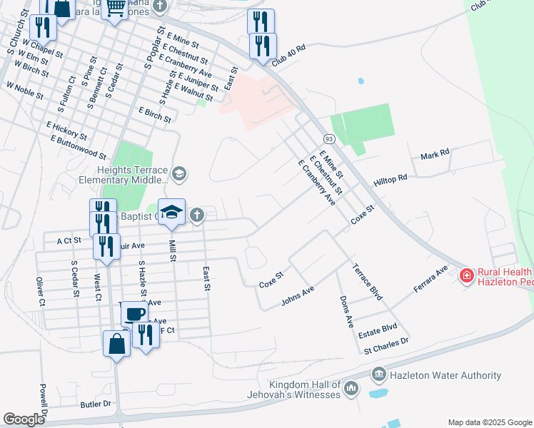 map of restaurants, bars, coffee shops, grocery stores, and more near 705 Samuels Avenue in Hazleton