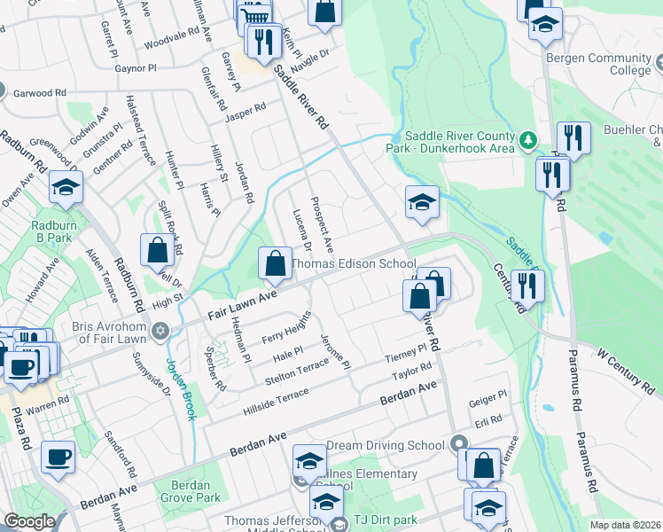 map of restaurants, bars, coffee shops, grocery stores, and more near 14-02 Prospect Avenue in Fair Lawn
