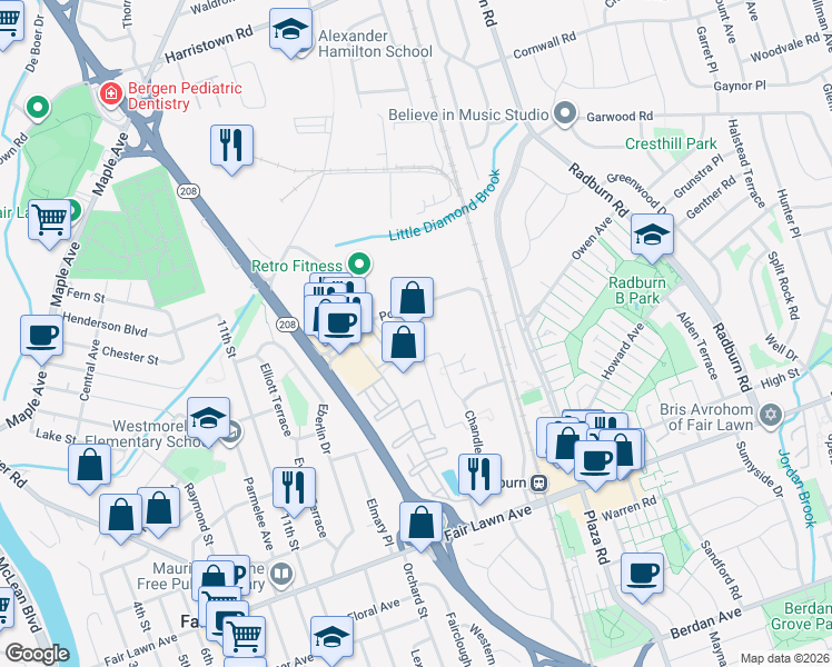 map of restaurants, bars, coffee shops, grocery stores, and more near 16 Pollitt Drive in Fair Lawn