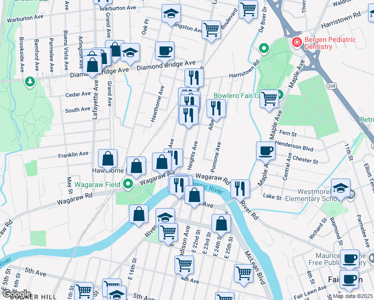 map of restaurants, bars, coffee shops, grocery stores, and more near 58 Lincoln Avenue in Hawthorne