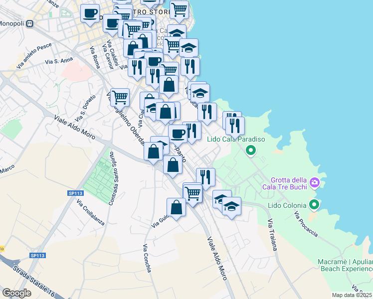 map of restaurants, bars, coffee shops, grocery stores, and more near 18 Via A. Muolo in Monopoli