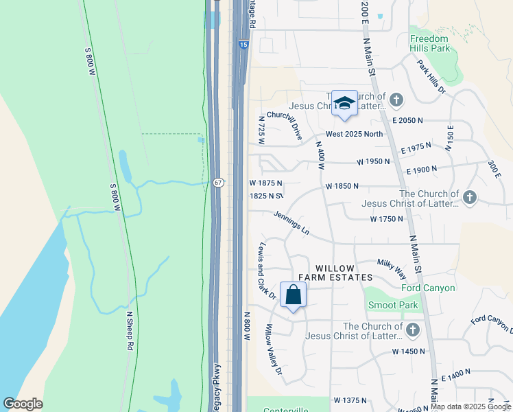 map of restaurants, bars, coffee shops, grocery stores, and more near 706 West 1700 North in Centerville