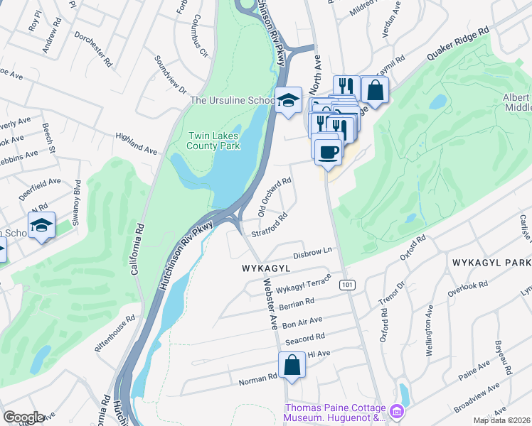 map of restaurants, bars, coffee shops, grocery stores, and more near 15 Edna Place in New Rochelle