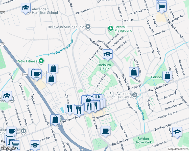map of restaurants, bars, coffee shops, grocery stores, and more near 15 Bancroft Pl in Fair Lawn