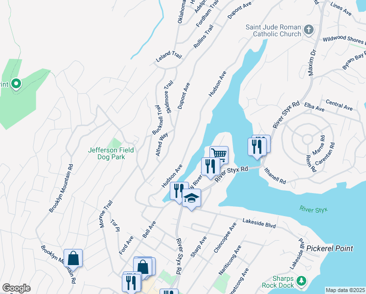 map of restaurants, bars, coffee shops, grocery stores, and more near 138 Hudson Avenue in Hopatcong