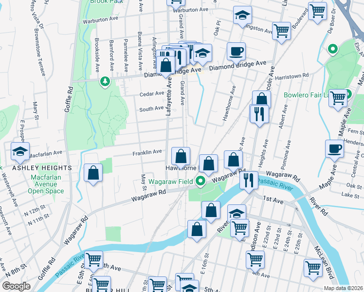 map of restaurants, bars, coffee shops, grocery stores, and more near 234 Maitland Avenue in Paterson