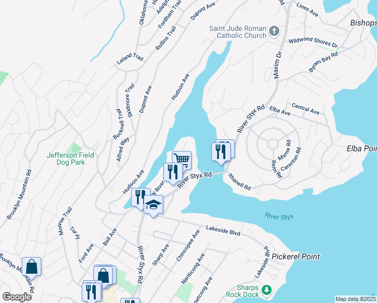 map of restaurants, bars, coffee shops, grocery stores, and more near 19 N River Styx Rd in Hopatcong