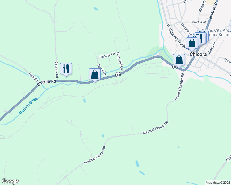 map of restaurants, bars, coffee shops, grocery stores, and more near 1355 Chicora Road in Chicora
