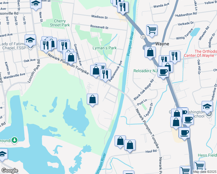 map of restaurants, bars, coffee shops, grocery stores, and more near 19 Newark Pompton Turnpike in Pequannock Township