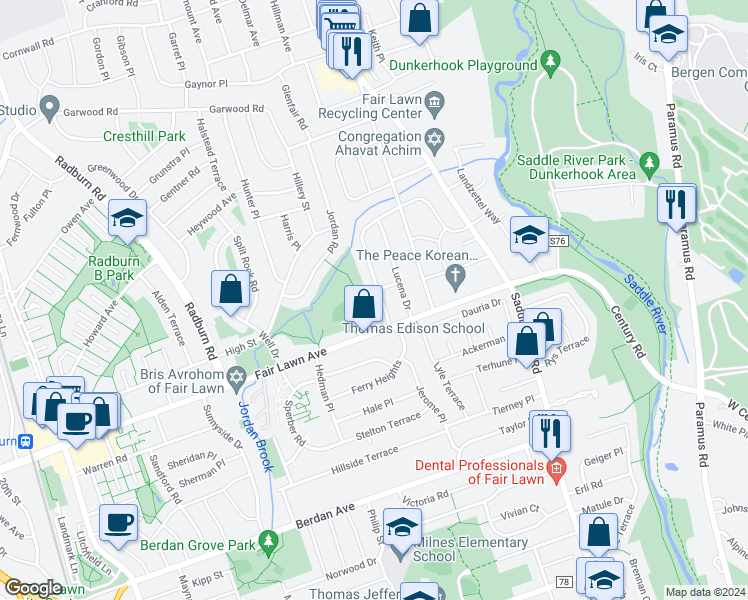 map of restaurants, bars, coffee shops, grocery stores, and more near 14-26 Mandon Place in Fair Lawn