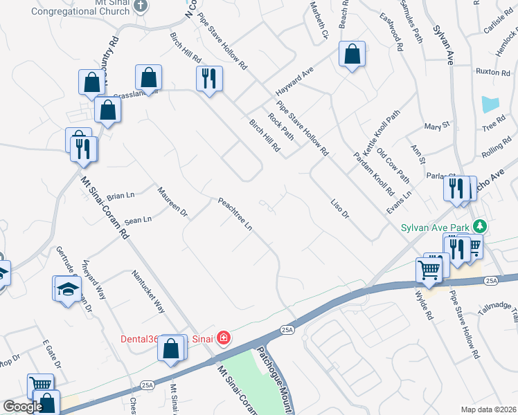 map of restaurants, bars, coffee shops, grocery stores, and more near 4 Orchard Court in Mount Sinai