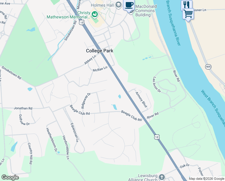 map of restaurants, bars, coffee shops, grocery stores, and more near 4663 West Branch Highway in Lewisburg
