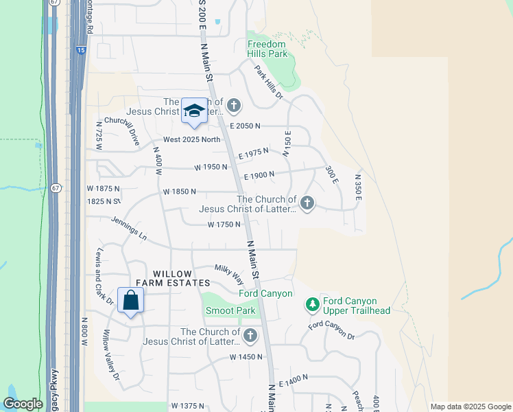 map of restaurants, bars, coffee shops, grocery stores, and more near 43 East 1825 North in Centerville