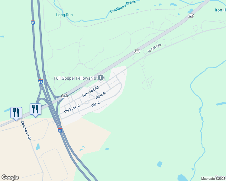 map of restaurants, bars, coffee shops, grocery stores, and more near 72 Old Street in Luzerne County