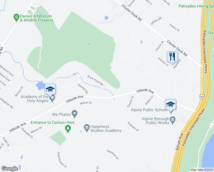 map of restaurants, bars, coffee shops, grocery stores, and more near 4 Duck Pond Road in Alpine