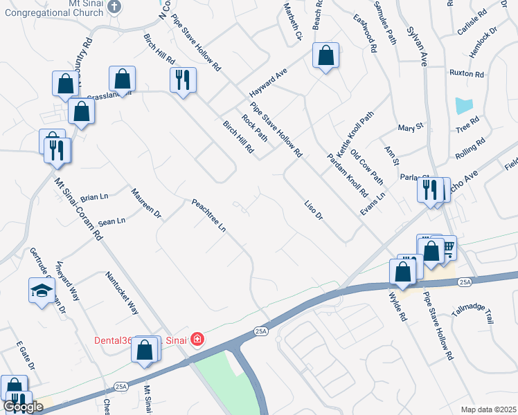 map of restaurants, bars, coffee shops, grocery stores, and more near 10 Orchard Court in Mount Sinai
