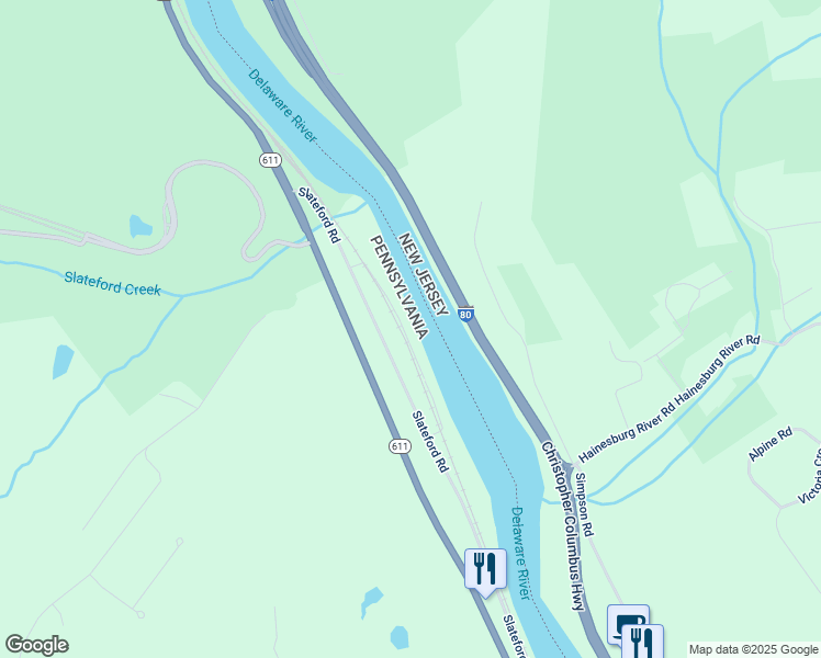 map of restaurants, bars, coffee shops, grocery stores, and more near 505 Slateford Road in Mount Bethel