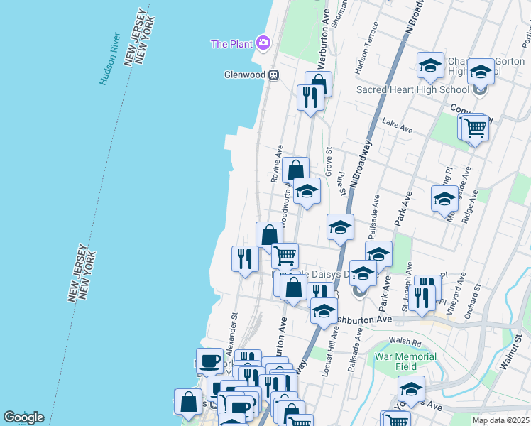 map of restaurants, bars, coffee shops, grocery stores, and more near 24 Ravine Avenue in Yonkers