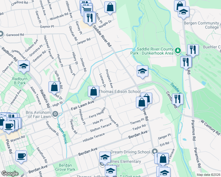 map of restaurants, bars, coffee shops, grocery stores, and more near 14-02 Prospect Avenue in Fair Lawn