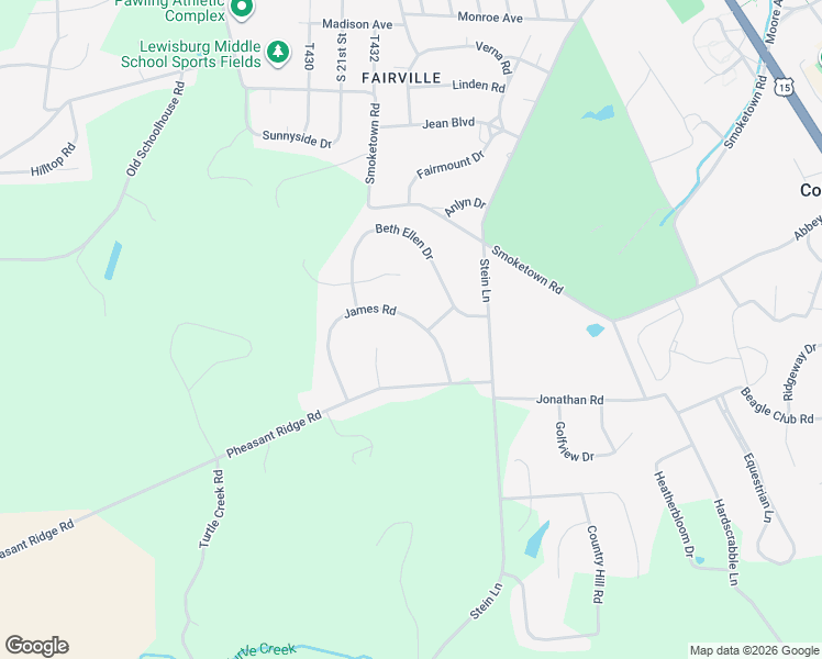 map of restaurants, bars, coffee shops, grocery stores, and more near 151 James Road in Lewisburg
