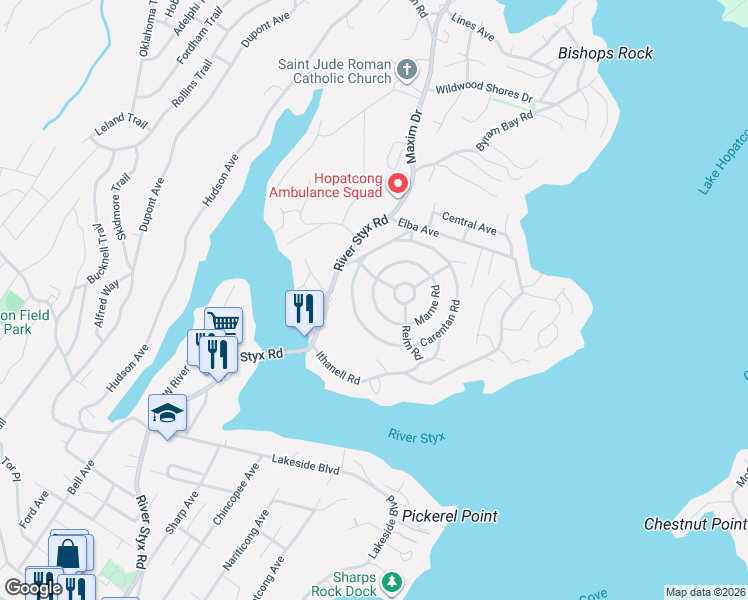 map of restaurants, bars, coffee shops, grocery stores, and more near 252 Carentan Road in Hopatcong