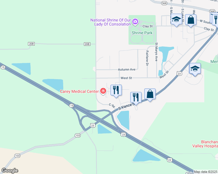 map of restaurants, bars, coffee shops, grocery stores, and more near 925 Sheriden Drive in Carey