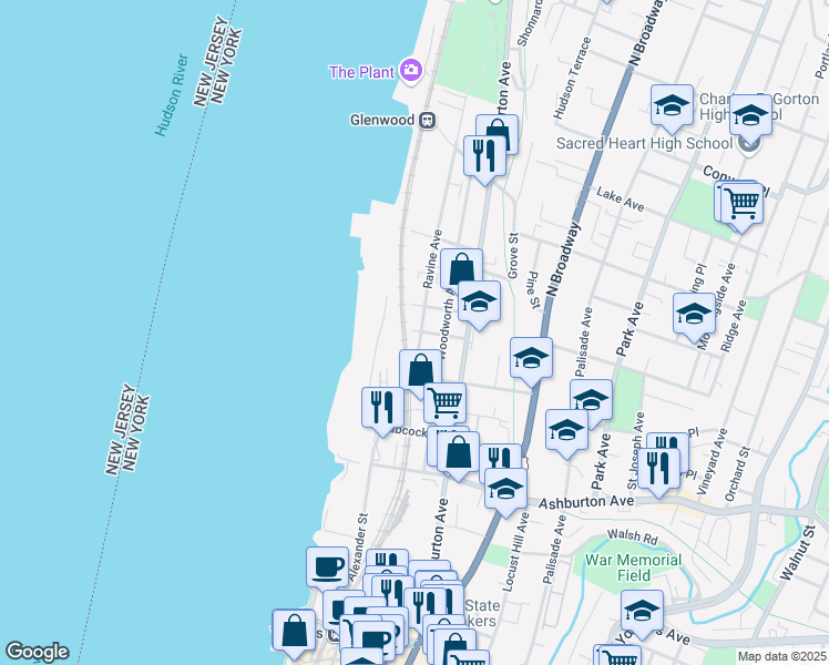 map of restaurants, bars, coffee shops, grocery stores, and more near 24 Ravine Avenue in Yonkers