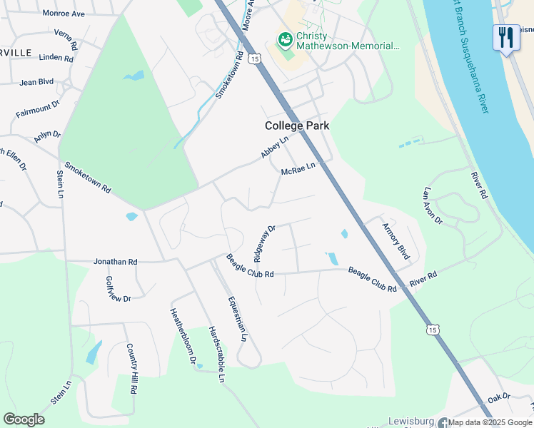 map of restaurants, bars, coffee shops, grocery stores, and more near 1103 Wending Way in Lewisburg