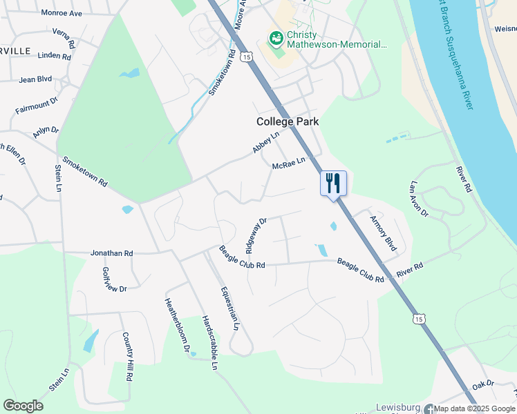 map of restaurants, bars, coffee shops, grocery stores, and more near 1103 Wending Way in Lewisburg