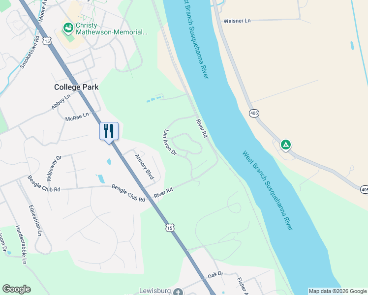 map of restaurants, bars, coffee shops, grocery stores, and more near 152 Victoria Lane in Lewisburg