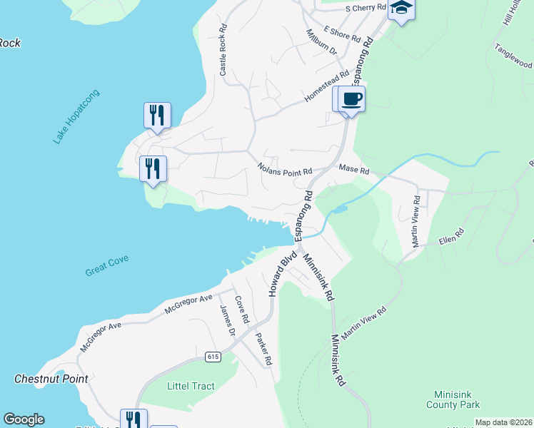 map of restaurants, bars, coffee shops, grocery stores, and more near 10 Stonehenge Road in Jefferson